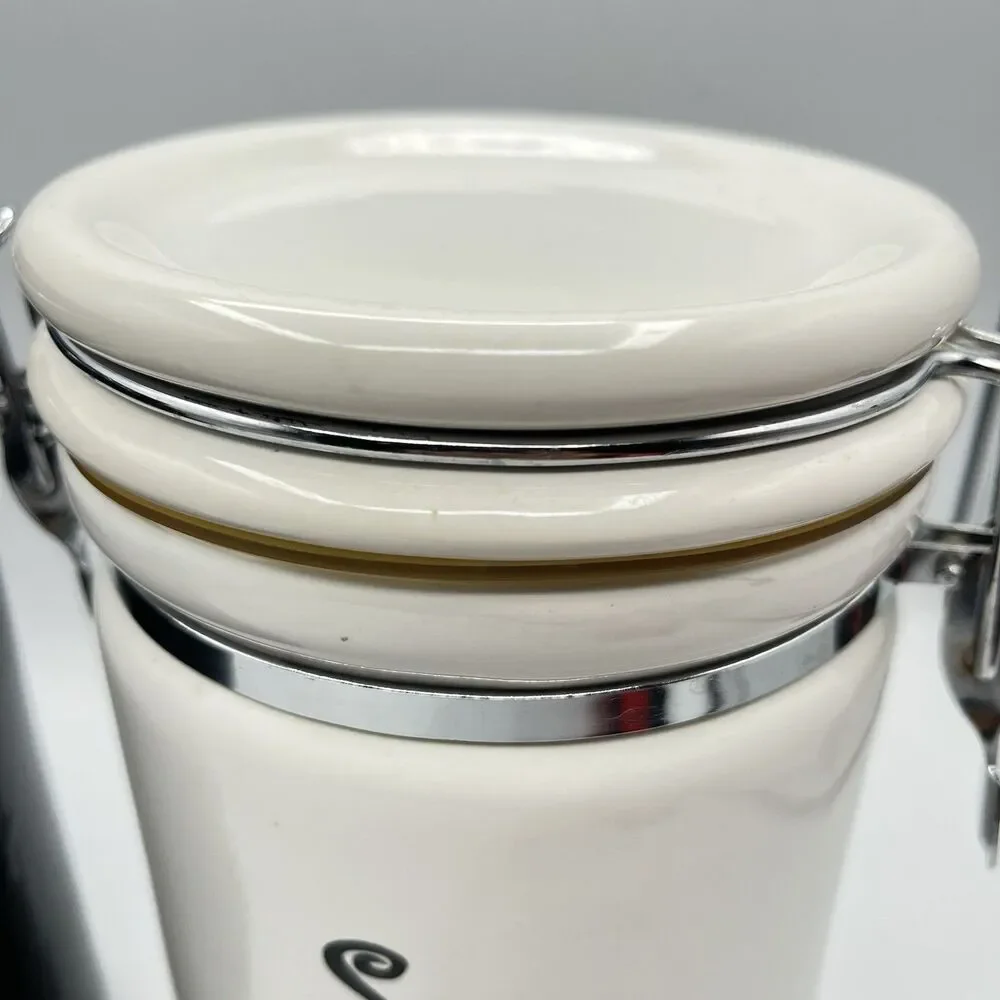 Barnie's Coffee & Tea Co. White Black Ceramic Canister Jar Set Of 2 - No Spoons